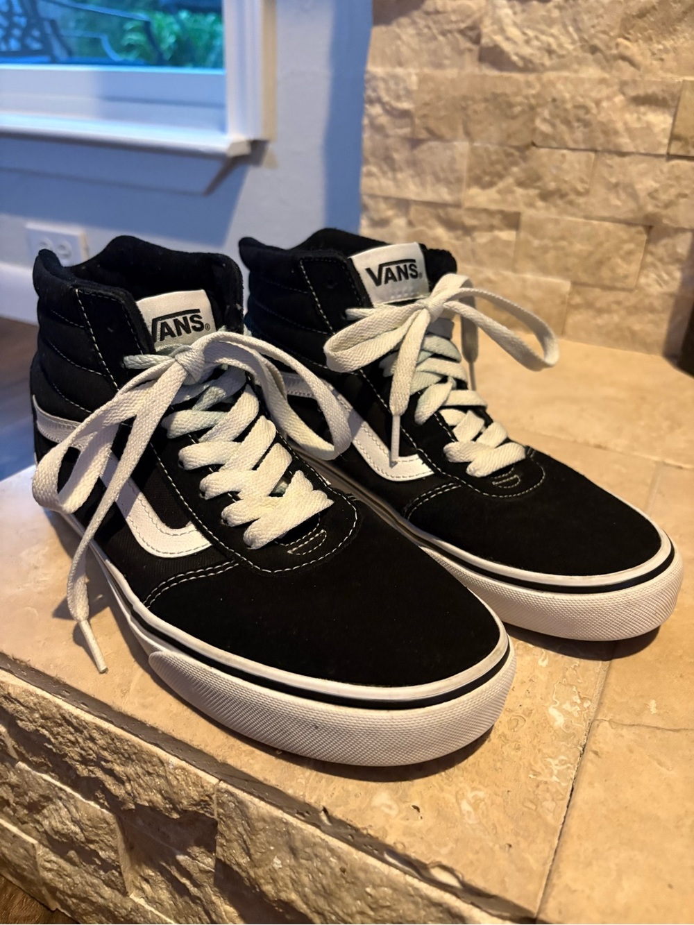 Vans Black and White High-Top Skate Sneakers